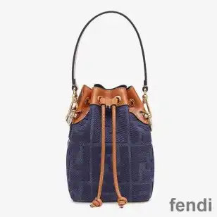 Fendi Mini Mon Tresor Bucket Bag In FF Motif Canvas Blue