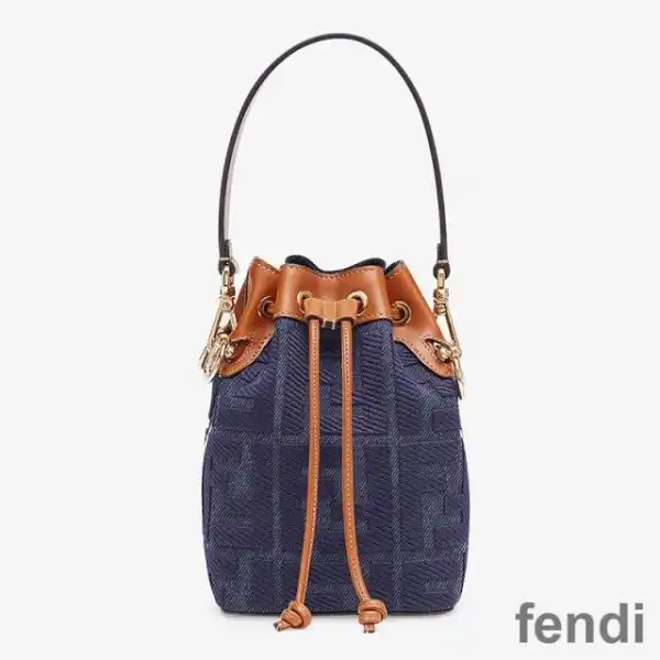 Cheap Fendi Mini Mon Tresor Bucket Bag In FF Motif Canvas Blue