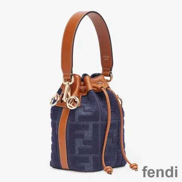 Cheap Fendi Mini Mon Tresor Bucket Bag In FF Motif Canvas Blue