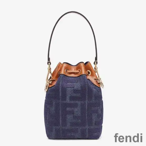 Cheap Fendi Mini Mon Tresor Bucket Bag In FF Motif Canvas Blue