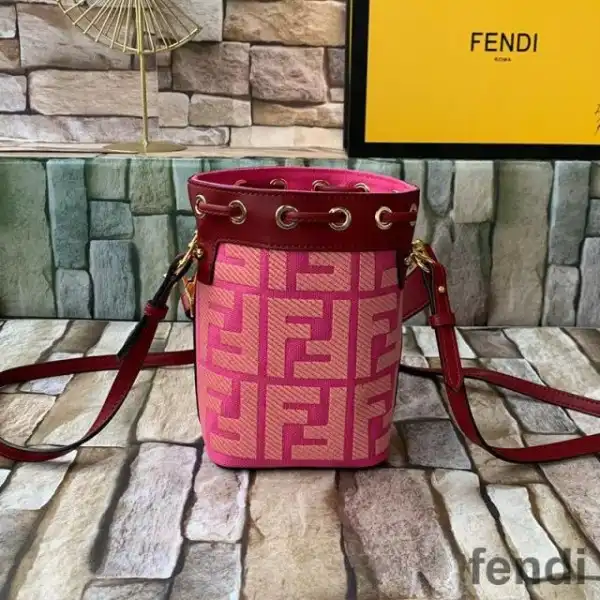 Cheap Fendi Mini Mon Tresor Bucket Bag In FF Motif Canvas Rose