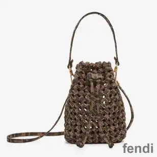 Fendi Mini Mon Tresor Bucket Bag In Fabric Interlace Coffee