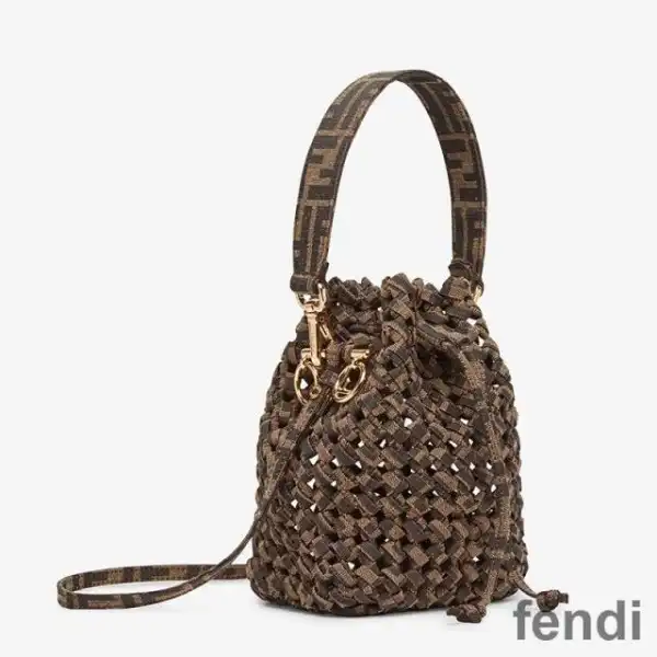 Affordable Fendi Mini Mon Tresor Bucket Bag In Fabric Interlace Coffee