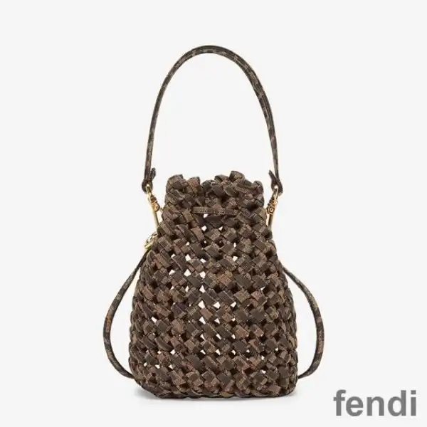 Affordable Fendi Mini Mon Tresor Bucket Bag In Fabric Interlace Coffee