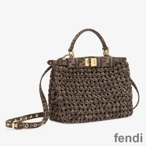 Cheap Fendi Mini Peekaboo Iconic Bag In Fabric Interlace Coffee