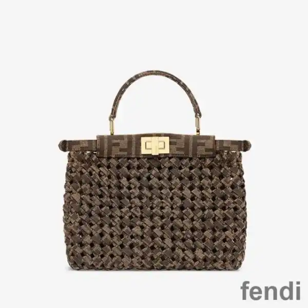 Cheap Fendi Mini Peekaboo Iconic Bag In Fabric Interlace Coffee