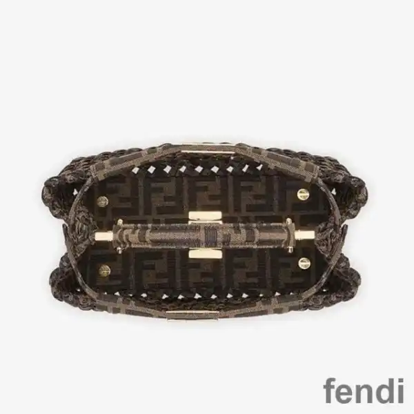 Cheap Fendi Mini Peekaboo Iconic Bag In Fabric Interlace Coffee