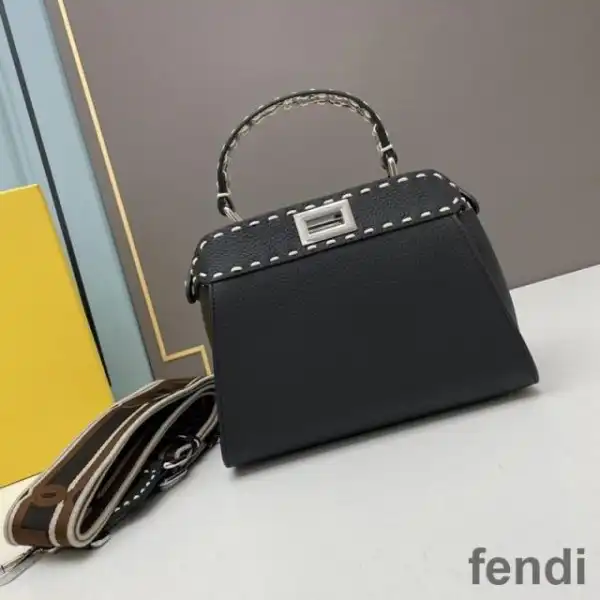 Affordable Fendi Mini Peekaboo Iconic Bag In Stitching Calf Leather Black