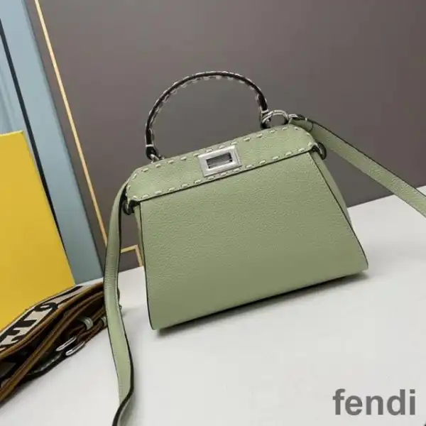 Cheap Fendi Mini Peekaboo Iconic Bag In Stitching Calf Leather Green