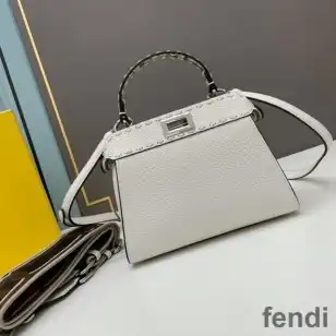 Fendi Mini Peekaboo Iconic Bag In Stitching Calf Leather White