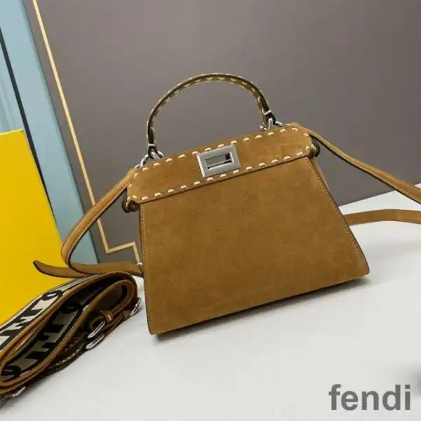 Affordable Fendi Mini Peekaboo Iconic Bag In Stitching Suede Brown