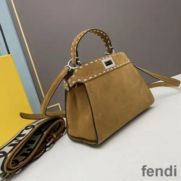 Affordable Fendi Mini Peekaboo Iconic Bag In Stitching Suede Brown