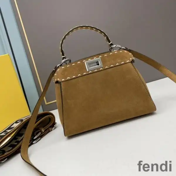 Affordable Fendi Mini Peekaboo Iconic Bag In Stitching Suede Brown