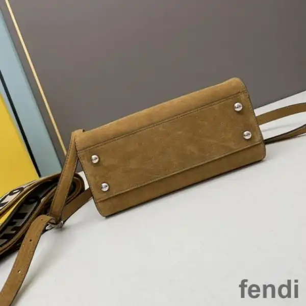 Affordable Fendi Mini Peekaboo Iconic Bag In Stitching Suede Brown