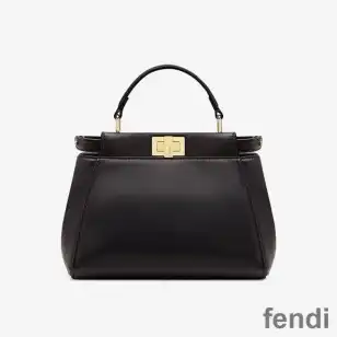 Fendi Mini Peekaboo Iconic Handbag In Nappa Leather Black