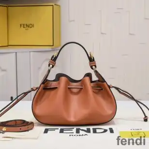 Fendi Mini Pomodorino Bucket Bag In Calf Leather Brown