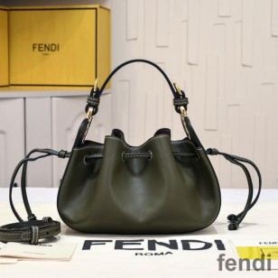 Fendi Mini Pomodorino Bucket Bag In Calf Leather Green