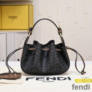 Fendi Mini Pomodorino Bucket Bag In FF Motif Fabric Brown