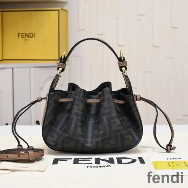 Cheap Fendi Mini Pomodorino Bucket Bag In FF Motif Fabric Brown