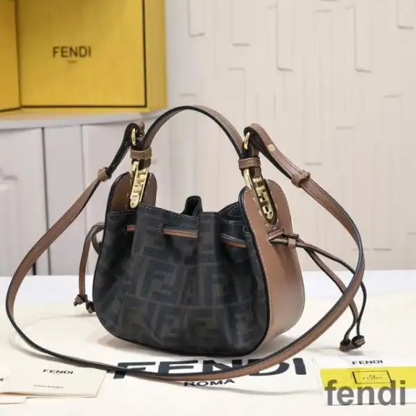 Cheap Fendi Mini Pomodorino Bucket Bag In FF Motif Fabric Brown