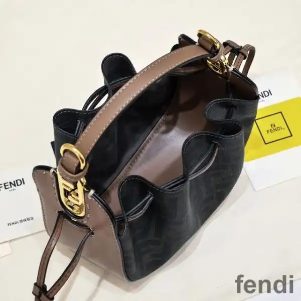 Cheap Fendi Mini Pomodorino Bucket Bag In FF Motif Fabric Brown