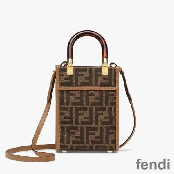 Cheap Fendi Mini Sunshine Shopper Bag In FF Motif Fabric Brown