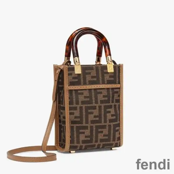 Cheap Fendi Mini Sunshine Shopper Bag In FF Motif Fabric Brown