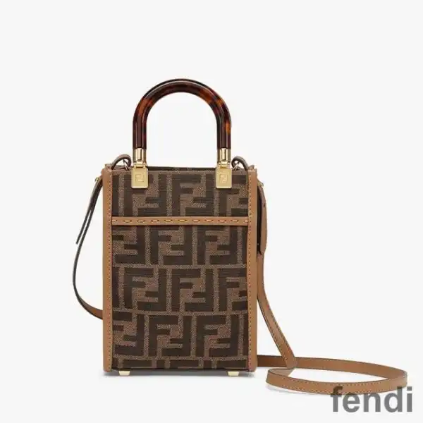 Cheap Fendi Mini Sunshine Shopper Bag In FF Motif Fabric Brown