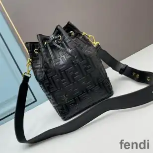 Fendi Mon Tresor Bucket Bag In FF Motif Calf Leather Black