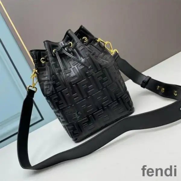 Affordable Fendi Mon Tresor Bucket Bag In FF Motif Calf Leather Black