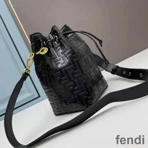 Affordable Fendi Mon Tresor Bucket Bag In FF Motif Calf Leather Black