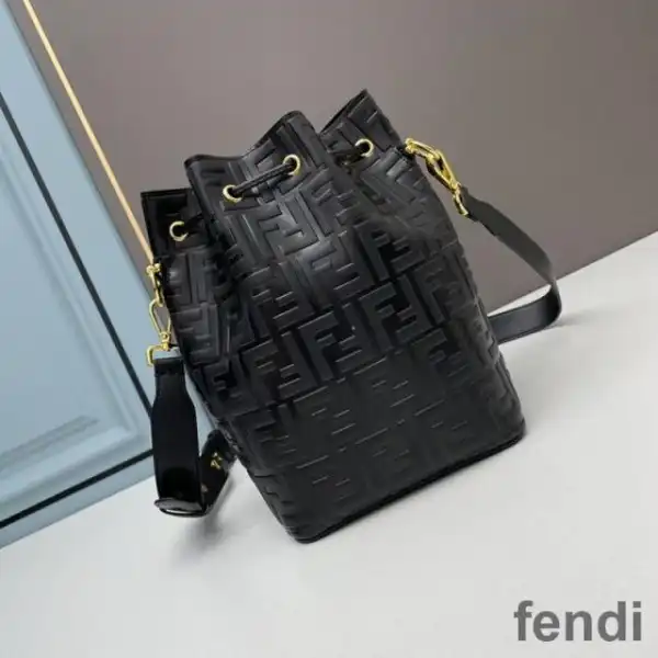 Affordable Fendi Mon Tresor Bucket Bag In FF Motif Calf Leather Black