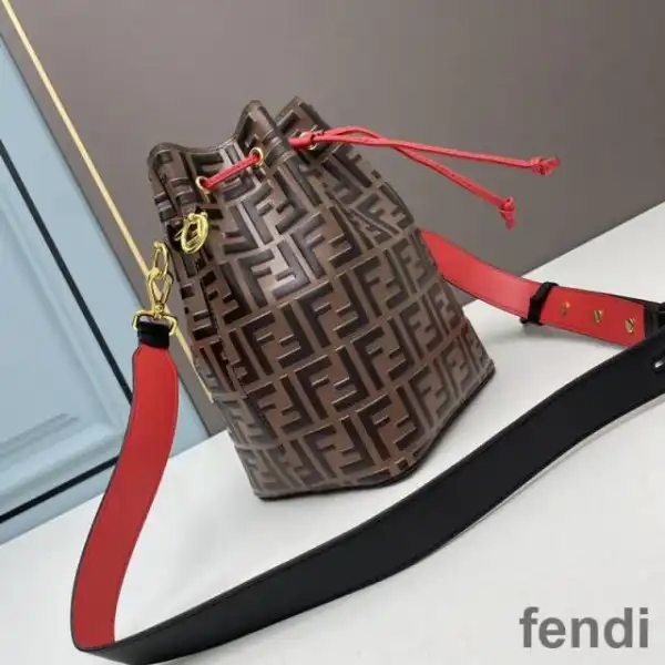 Affordable Fendi Mon Tresor Bucket Bag In FF Motif Calf Leather Brown