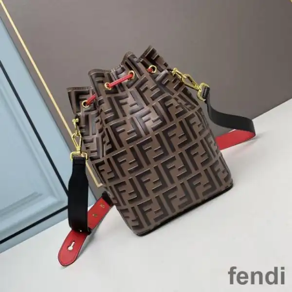 Affordable Fendi Mon Tresor Bucket Bag In FF Motif Calf Leather Brown