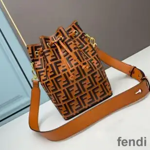 Cheap Fendi Mon Tresor Bucket Bag In FF Motif Calf Leather Orange