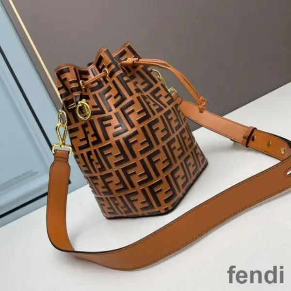 Cheap Fendi Mon Tresor Bucket Bag In FF Motif Calf Leather Orange