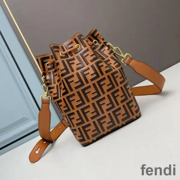 Cheap Fendi Mon Tresor Bucket Bag In FF Motif Calf Leather Orange