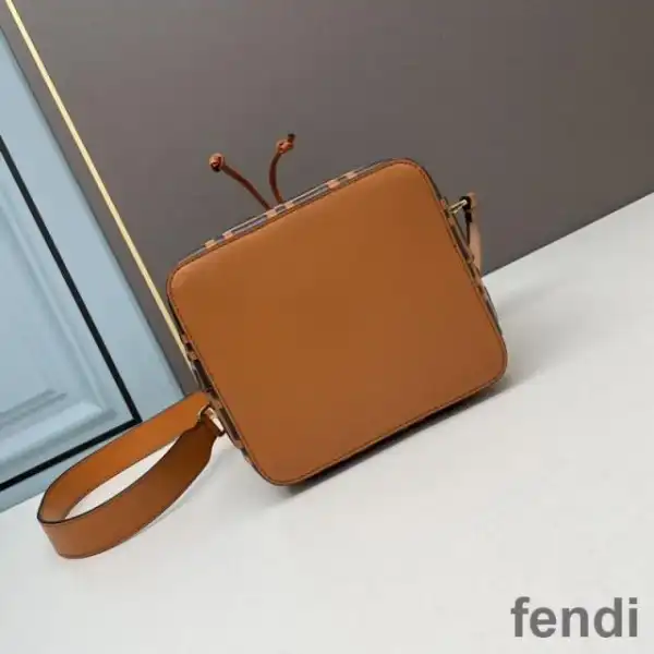 Cheap Fendi Mon Tresor Bucket Bag In FF Motif Calf Leather Orange