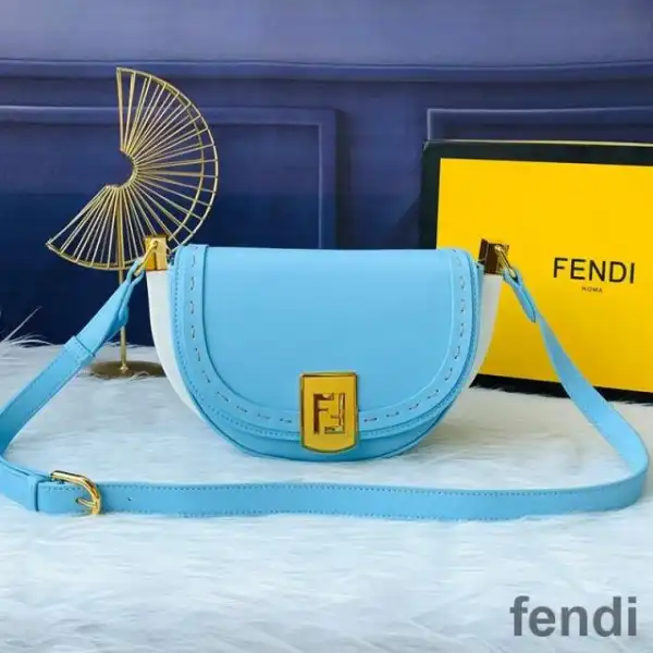 Affordable Fendi Moonlight Bag In ROMA Logo Calf Leather Blue