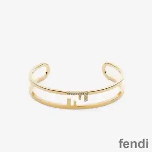 Fendi O'Lock Bangle Bracelet In Crystal Metal Gold