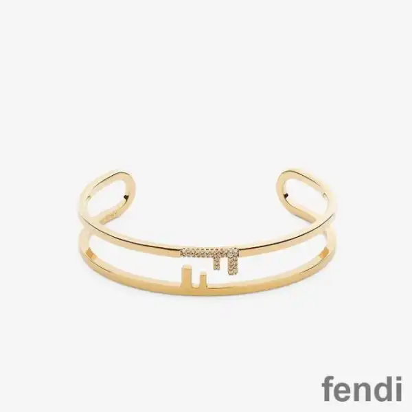 Cheap Fendi O'Lock Bangle Bracelet In Crystal Metal Gold