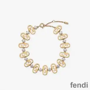 Fendi O'Lock Chain Bracelet In Crystals Metal Gold