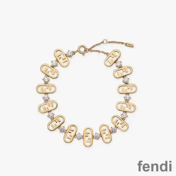 Cheap Fendi O'Lock Chain Bracelet In Crystals Metal Gold