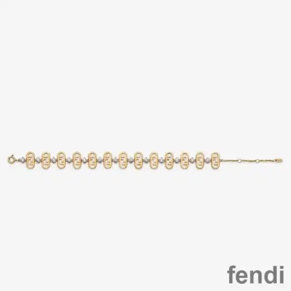 Cheap Fendi O'Lock Chain Bracelet In Crystals Metal Gold