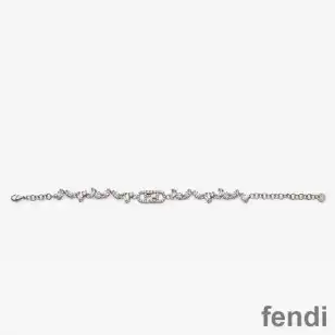 Fendi O'Lock Chain Bracelet In Metal with Geometric Crystals Palladium