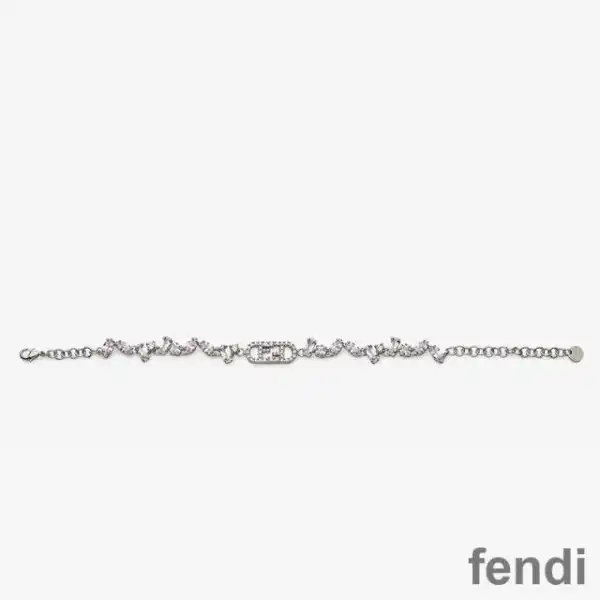 Cheap Fendi O'Lock Chain Bracelet In Metal with Geometric Crystals Palladium