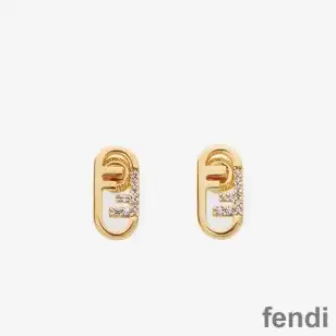 Fendi O'Lock Earrings In Crystals Metal Gold