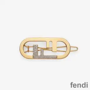 Fendi O'Lock Hair Clip In Crystal Metal Gold