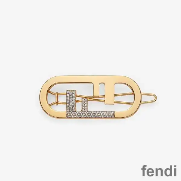 Affordable Fendi O'Lock Hair Clip In Crystal Metal Gold