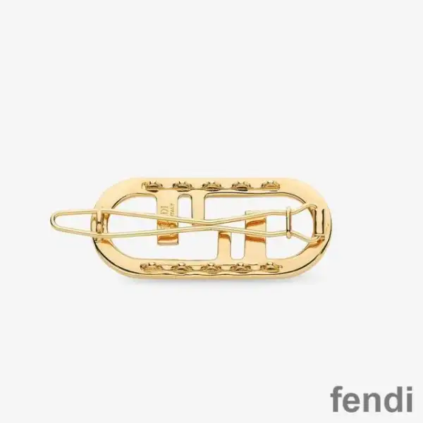 Affordable Fendi O'Lock Hair Clip In Crystal Metal Gold